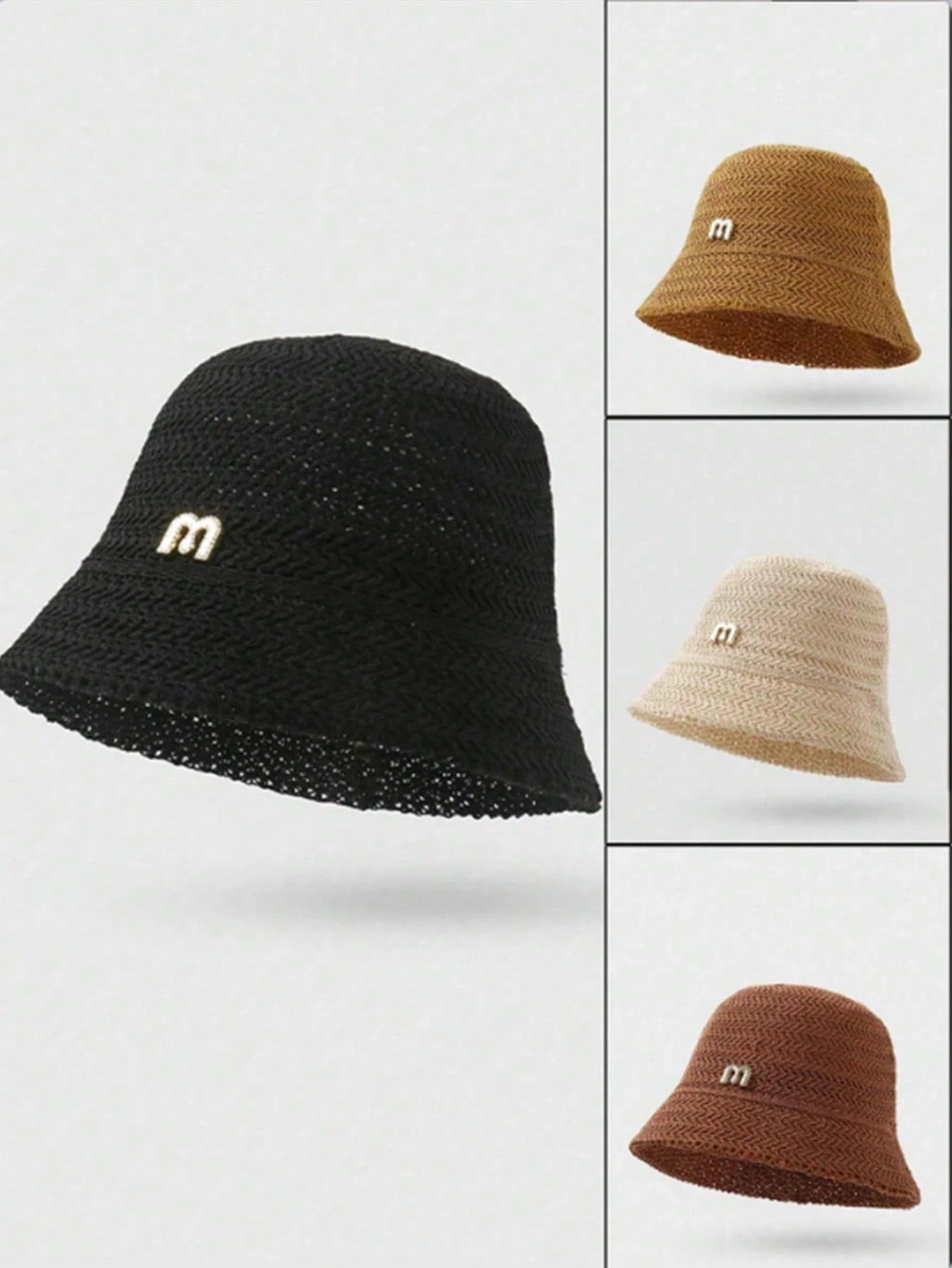 1pc Women Solid Color Knitted Hollow Out Bucket Hat, Simple Fashion Versatile Summer Breathable S... | SHEIN