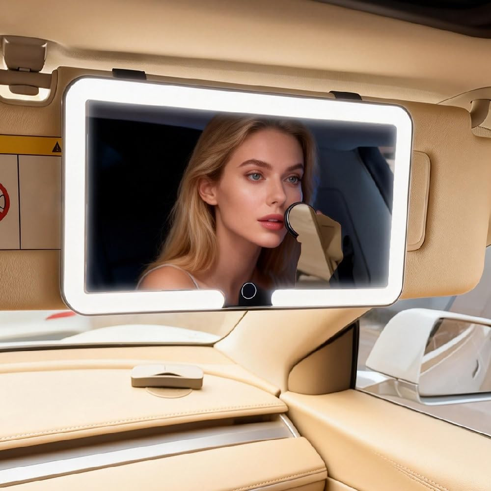 Amazon.com: Universal Car Sun Visor Vanity Mirror with LED Lights & Touch Dimming - Vamotto LED Rechargeable Makeup Mirror Vanity Mirror, 3 Color Modes, Gift for Women, Car Mirror Accessories (black) : Automotive | Amazon (US)