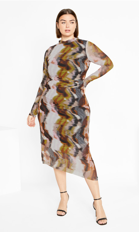 Mesh Miranda Print Dress - white | City Chic Online