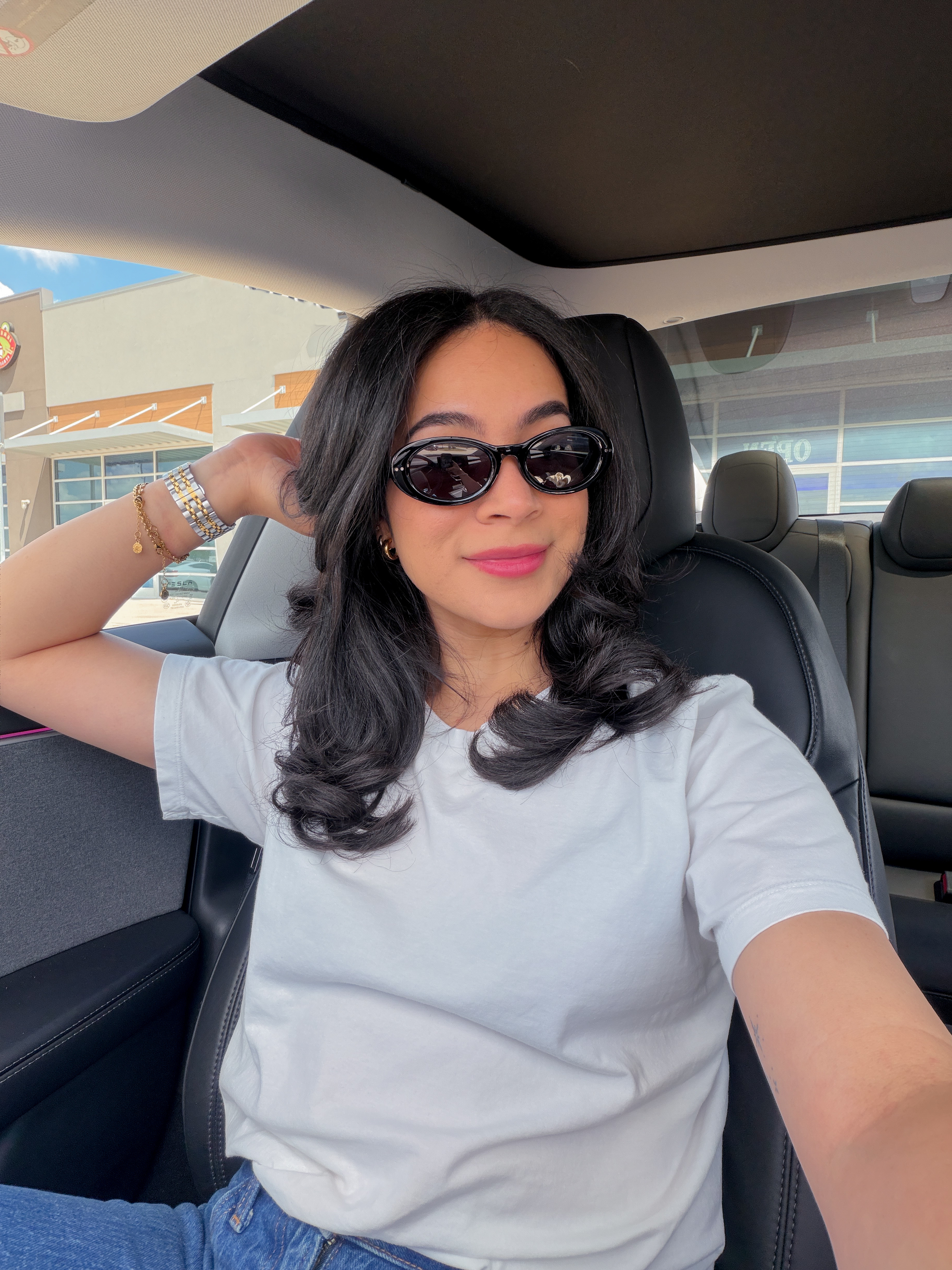 fresh haircut & blowout! 💕 white t shirt outfit, oversized tee outfit, mens t shirt outfit, casual denim outfit, 90s jeans outfit, relaxed jeans outfit, abercrombie jeans outfit, vintage inspired outfit, retro sunglasses outfit, black sunglasses outfit, casual cool outfit, effortless style, model off duty look, everyday outfit inspo, elevated basics outfit, minimal street style, neutral outfit inspo, laid back chic, clean girl aesthetic, mixed metals jewelry, layered jewelry look, bracelet stack inspo, watch and bracelets stack, apple watch outfit, stacked bracelets look, gold and silver jewelry mix, ootd, outfit inspo, style inspo, fashion inspo 2026, Calvin Klein tee, Abercrombie & Fitch jeans, BaubleBar bracelets
 

 #LTKFestival #LTKdayinmylife #LTKootd