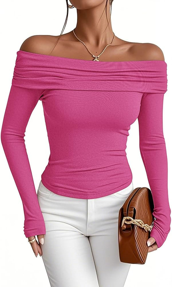 Prettywear Women's Sexy Off Shoulder Tops Dressy Long Sleeves Going Out Nightout Shirt 2025 Fall ... | Amazon (US)
