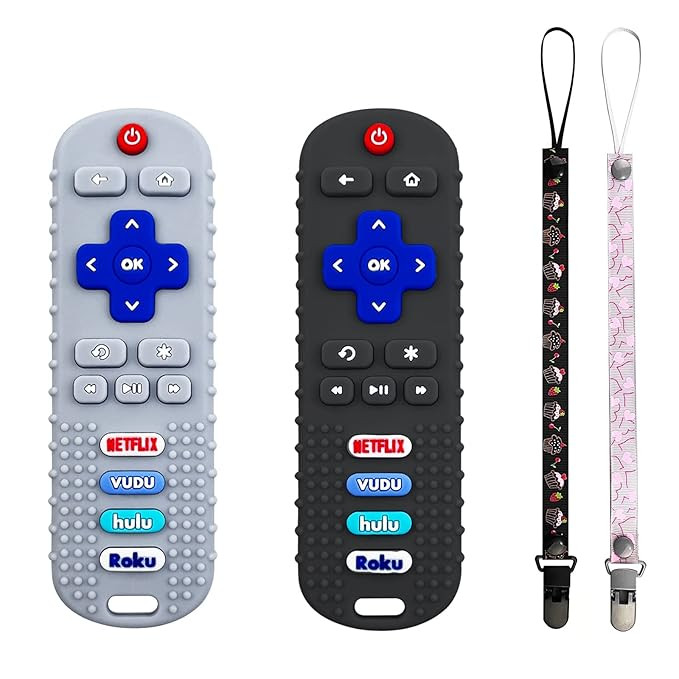 2-Pack Baby Remote Control Teether Toy for Babies 6-36 Months, Silicone Baby Teething Toys, Boys ... | Amazon (US)
