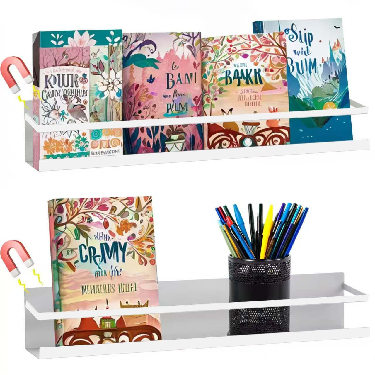 2 Pcs Metal Magnetic Book Shelf for Whiteboard, Metal Magnetic Bookshelf, Book Display Shelf for ... | Amazon (US)