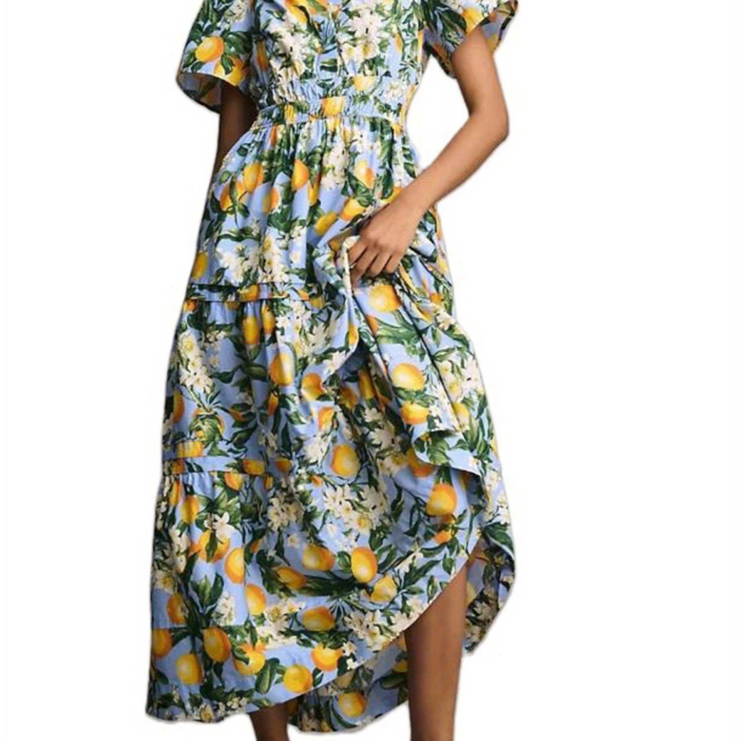 women long dress smocked waist pintucked hem side slant - Temu Canada | Temu Affiliate Program
