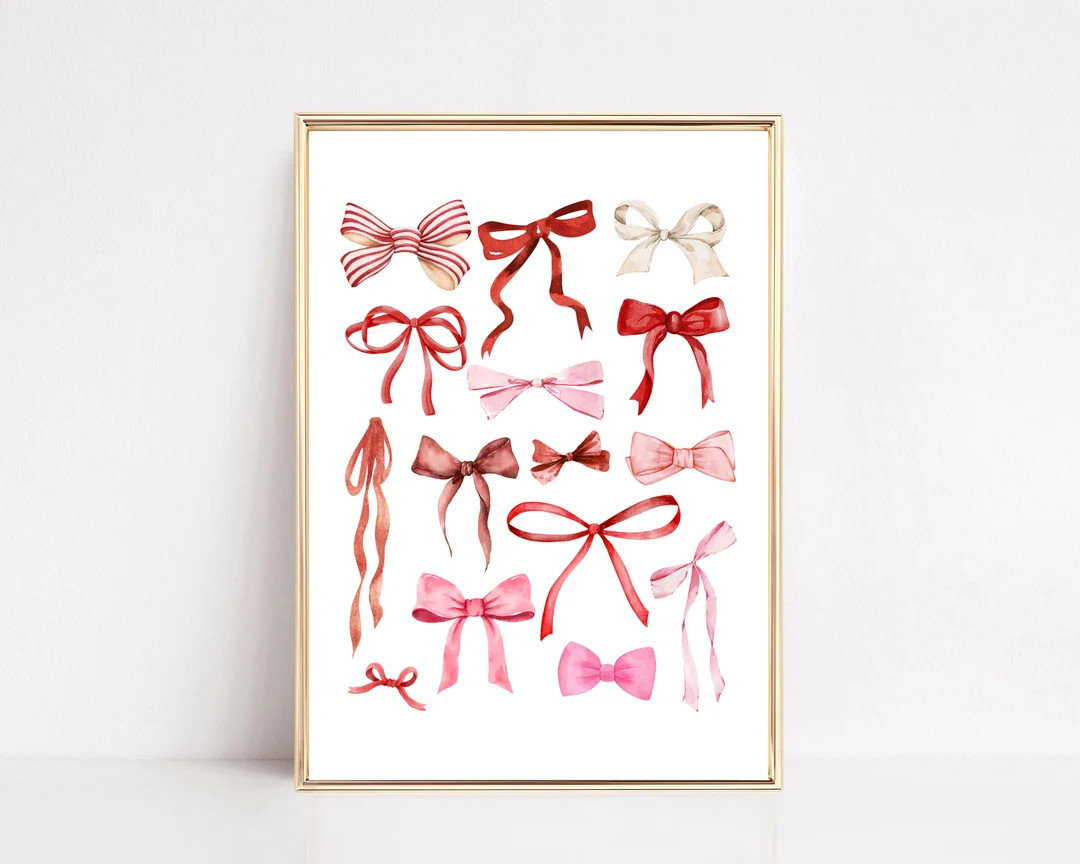 Coquette Room Decor Balletcore Wall Art Bow Print Trendy Aesthetic Apartment Decor Girly Wall Art... | Etsy (US)