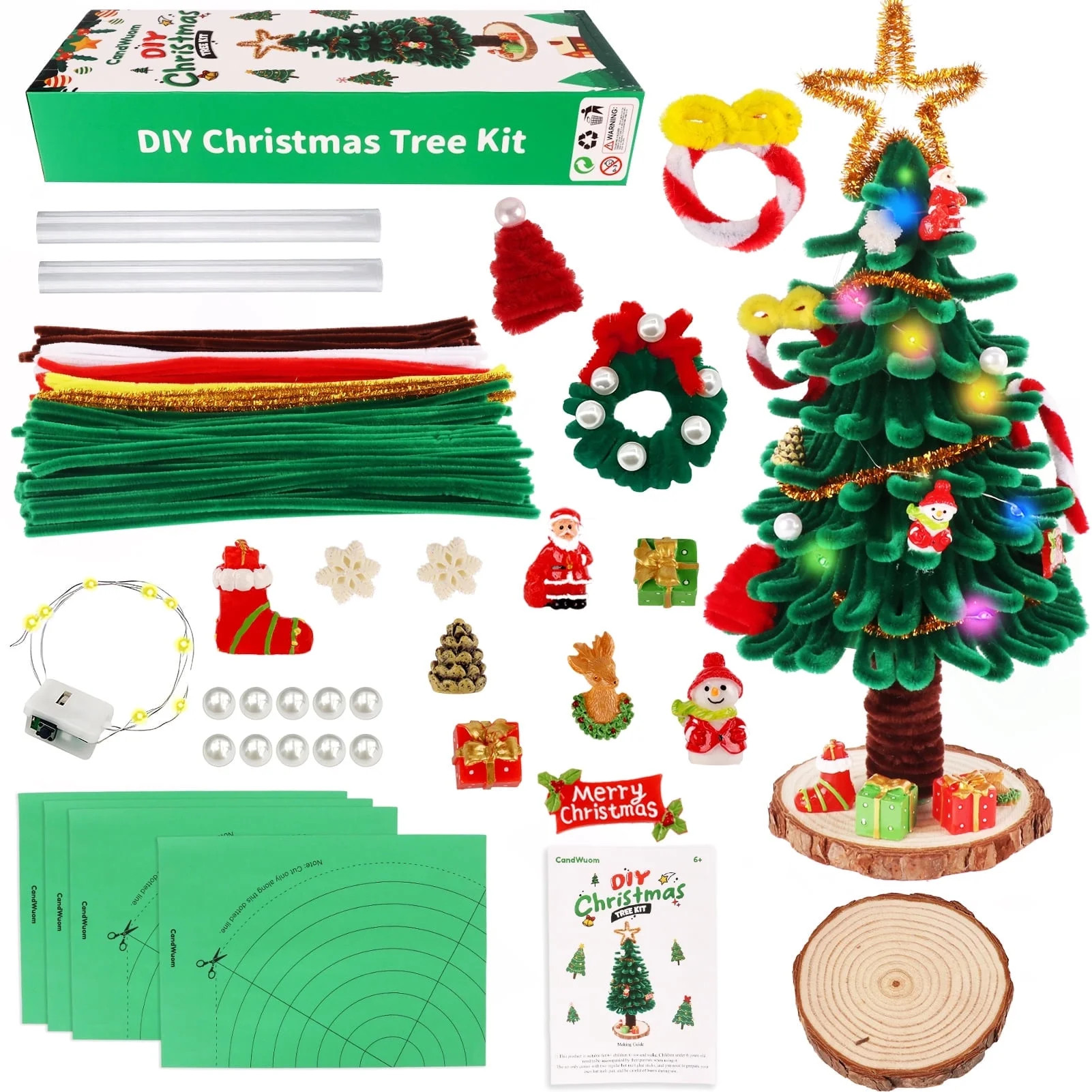 CandWuom Christmas Craft for Kids - DIY Mini Christmas Tree with Lights, Pipe Cleaners for Crafts... | Walmart (US)