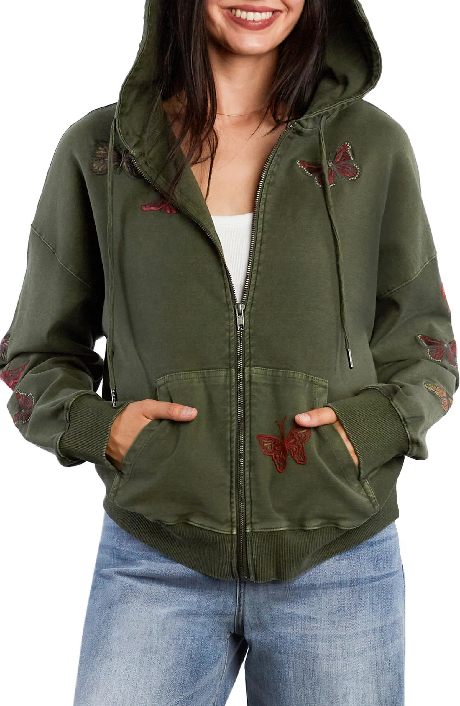 Butterfly Front Zip Hoodie | Nordstrom