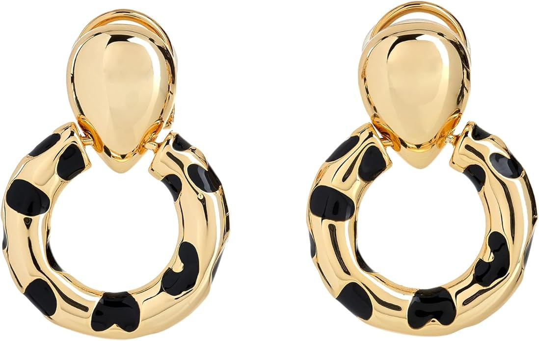 Kenneth Jay Lane Women's Black Enamel and Polished Gold Clip-On Doorknocker Earrings | Amazon (US)