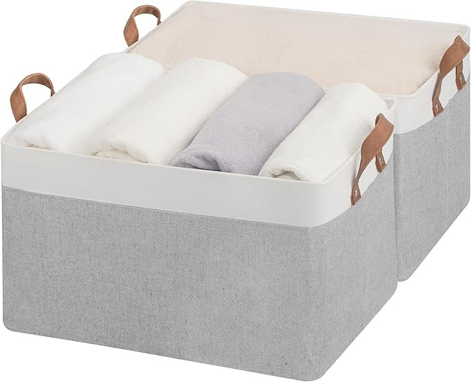 StorageWorks Storage Bins, Fabric Storage Bins for Shelves, Extra Large Storage Baskets with Meta... | Amazon (US)