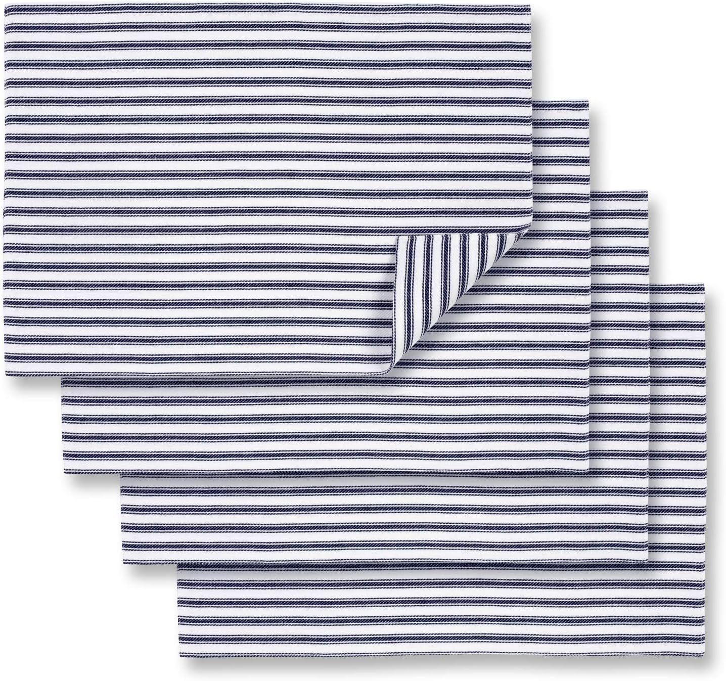 Cackleberry Home Navy Blue and White Ticking Stripe Placemats 13 x 19 Inches Woven Cotton Reversi... | Amazon (US)