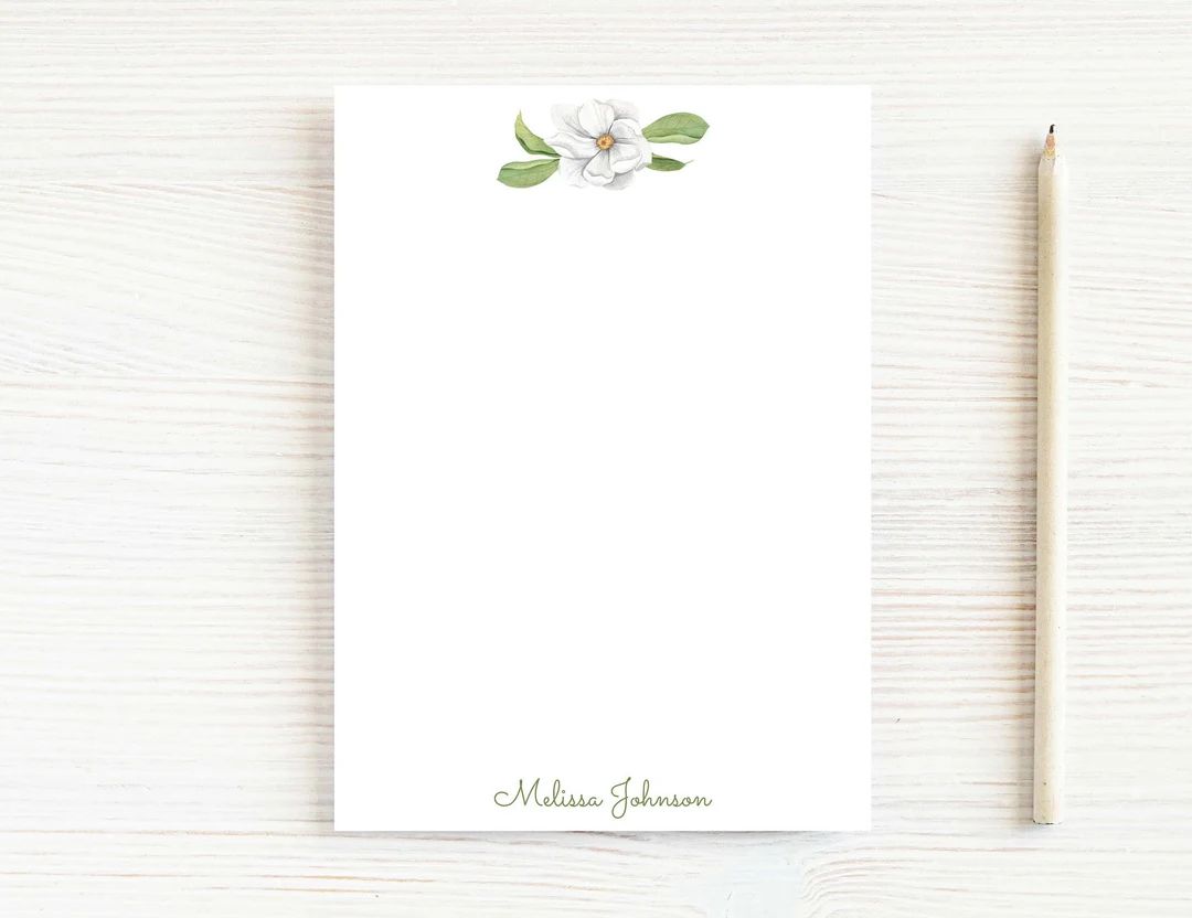 Personalized Watercolor Magnolia Notepad, Floral Women Notepad - Etsy | Etsy (US)