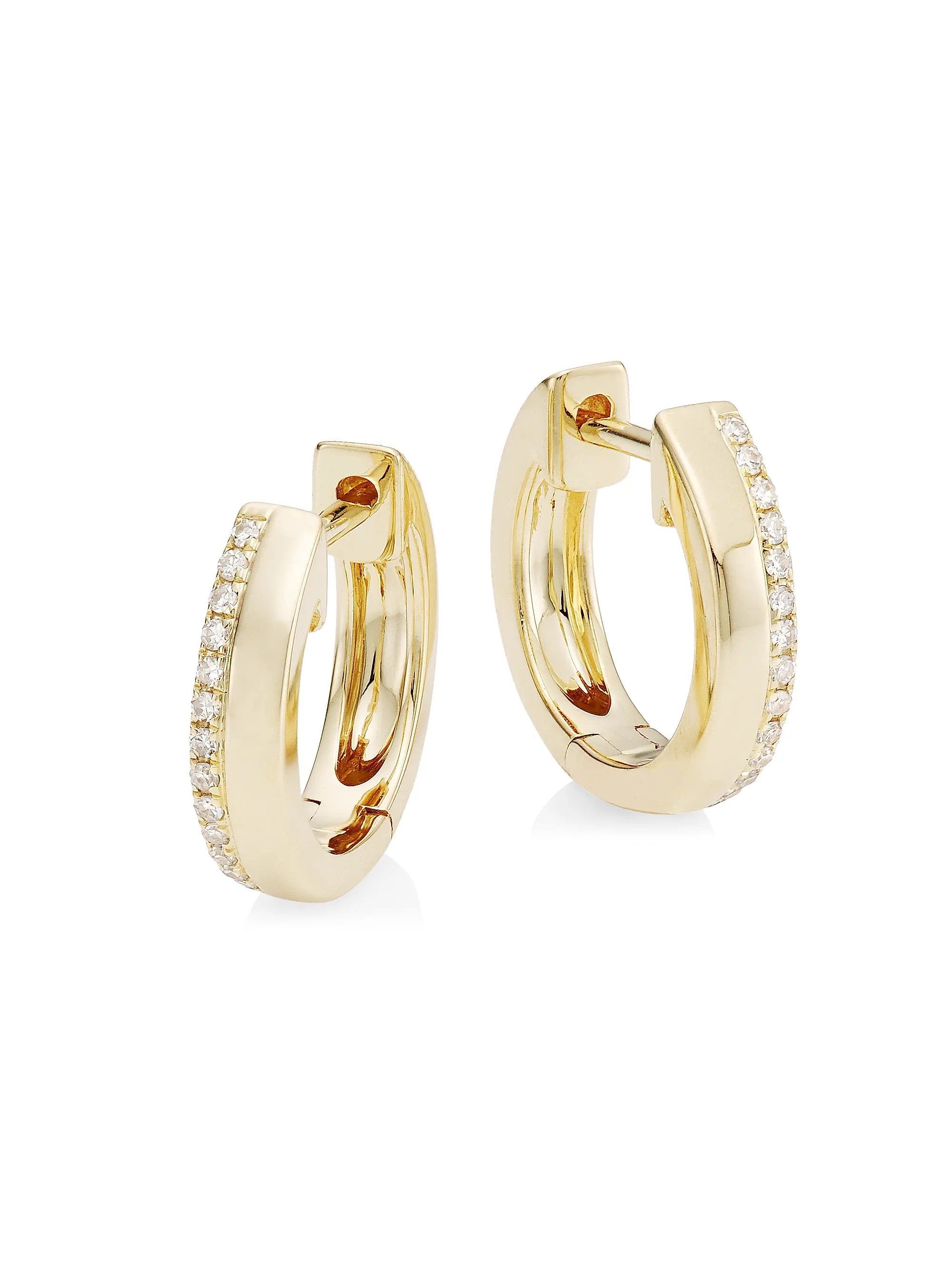 14K Yellow Gold & 0.08 TCW Diamond Huggie Hoop Earrings | Saks Fifth Avenue