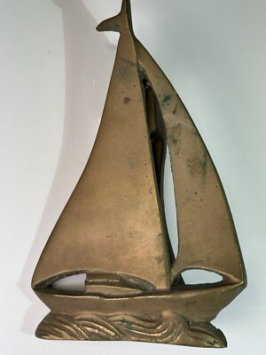 Antique Brass Sail Boat Ship Nautical Door Knocker Gold Original Wall Hanger VTG | eBay US
