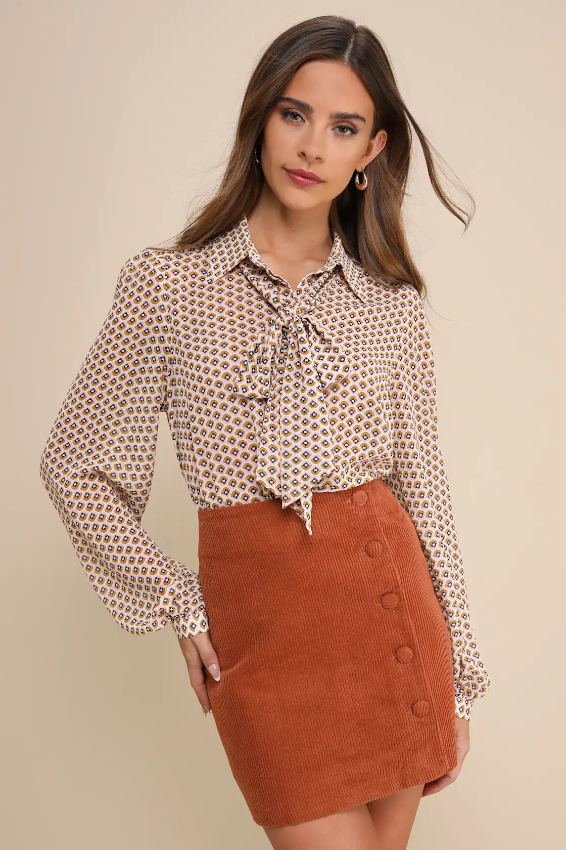 Katherina Rust Brown Button Front Corduroy Skirt | Lulus