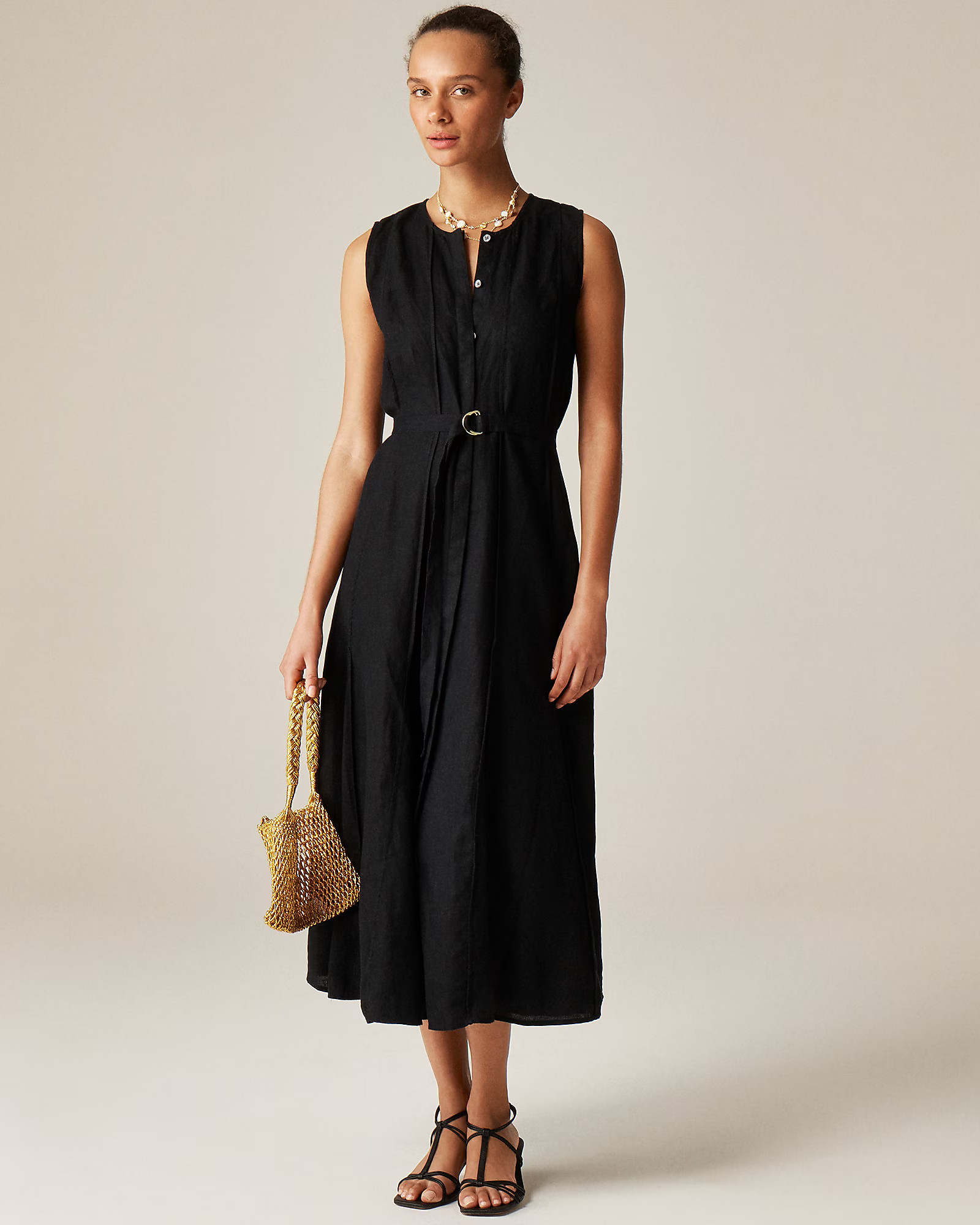 Seamed linen dress with removable belt | J. Crew US