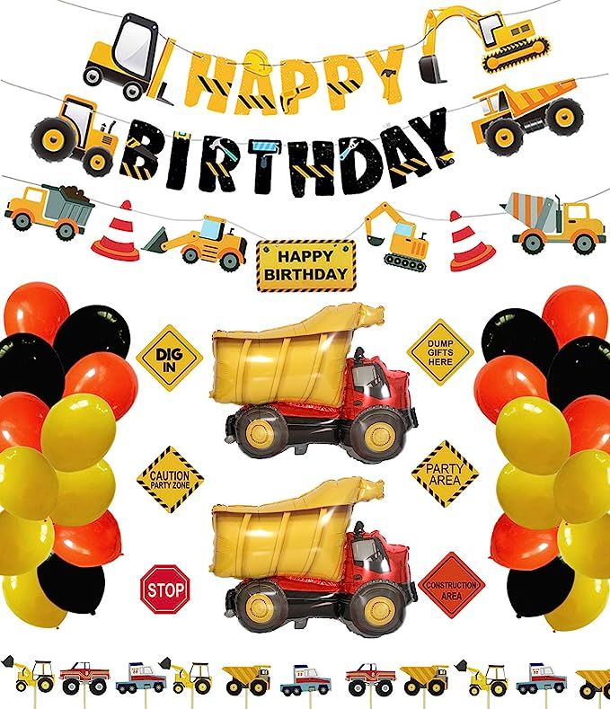 Construction Birthday Party Supplies Dump Truck Party Decorations Kits Set with 2 foil balloons f... | Amazon (US)