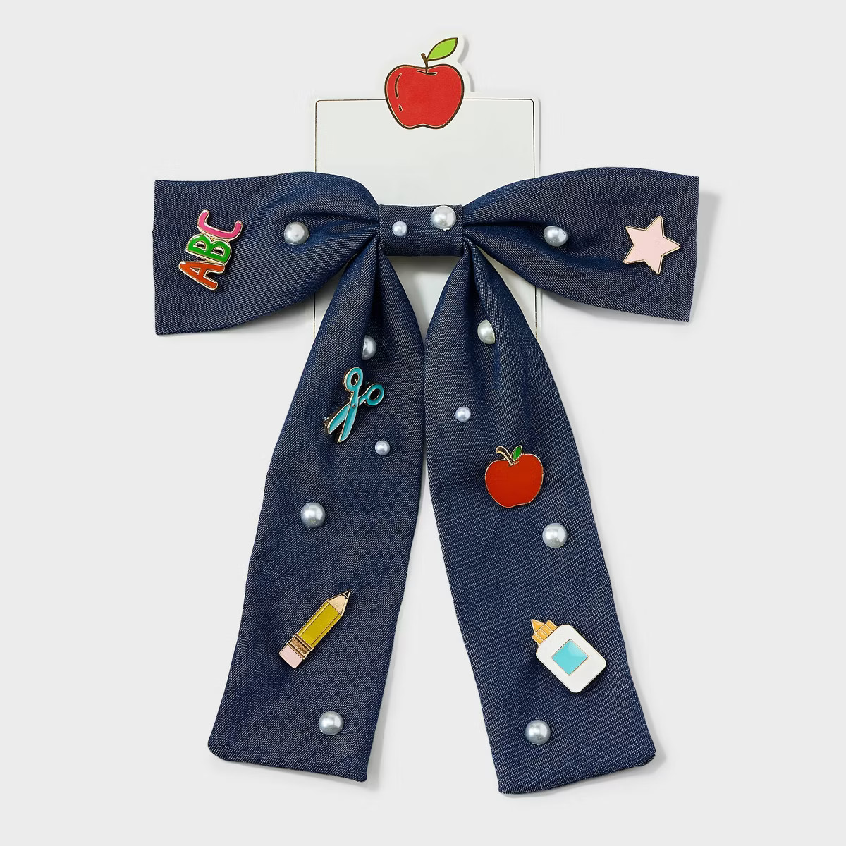 Teacher Icon Apple Pencil Glue Bottle Charm Denim Hair Bow Clip - Multicolor | Target