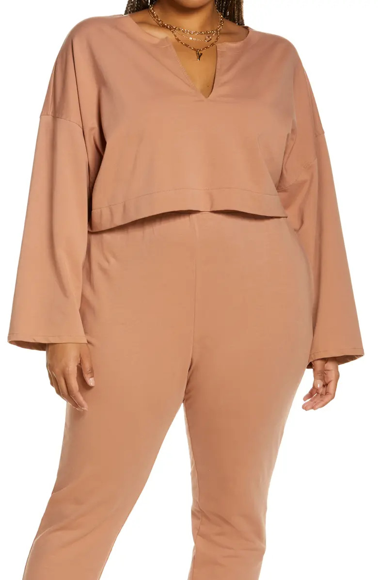 Split Neck Stretch Cotton Crop Sweatshirt | Nordstrom Rack