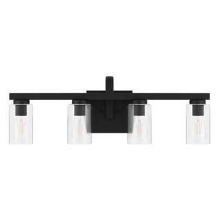 Hampton Bay Kendall Manor 29 in. 4 Light Matte Black Bathroom Vanity Light with Clear Glass Shade... | The Home Depot