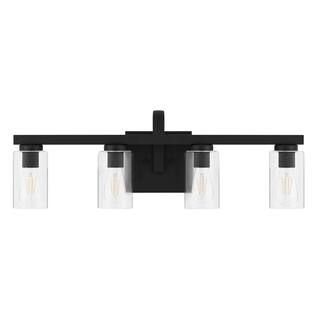 Hampton Bay Kendall Manor 29 in. 4 Light Matte Black Bathroom Vanity Light with Clear Glass Shade... | The Home Depot