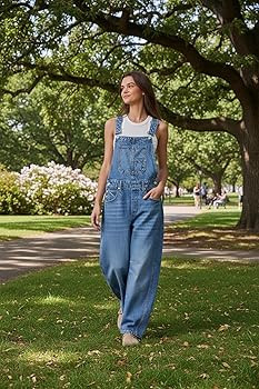 Ladyful Women's Denim Overall Casual Straight Wide Leg Bib Jeans Overall Adjustable Straps Denim ... | Amazon (US)
