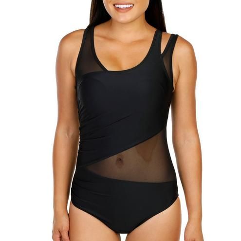 Women's Mesh One Piece Swimsuit - Black-Black-1195365489001   | Burkes Outlet | bealls