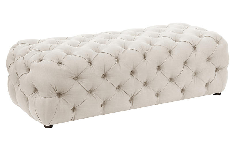 Liane Tufted Bench, Talc Linen | One Kings Lane