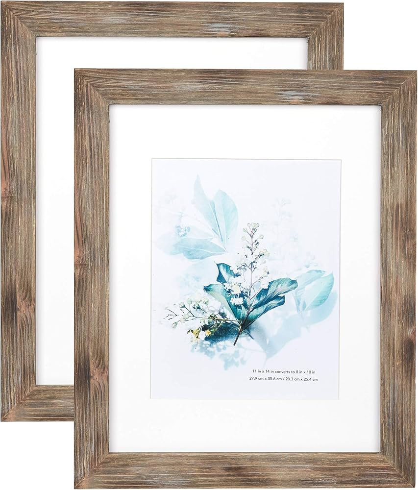 100% Solid Wood Brown 11x14 Picture Frame 2 Pack Display Picture 8x10 with Mat, HD Glass Inside, ... | Amazon (US)