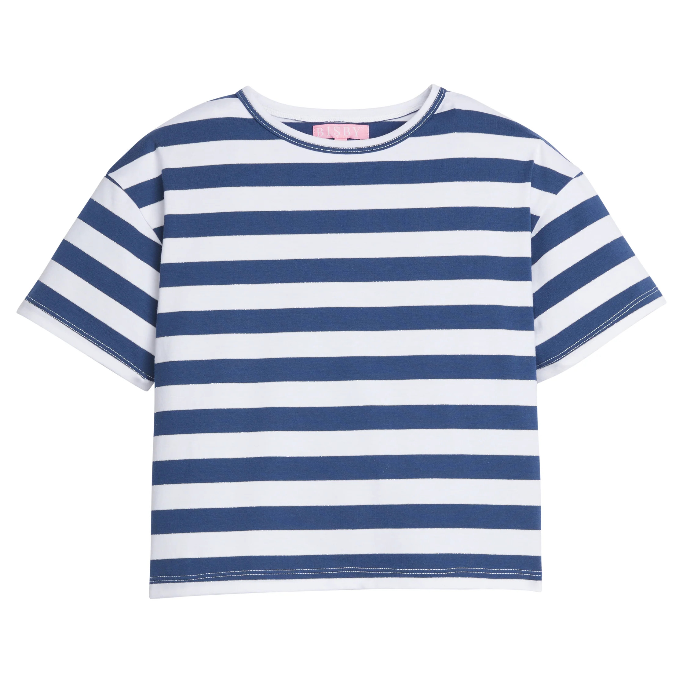 Boxy Tee - Navy Metallic Stripe | BISBY Kids