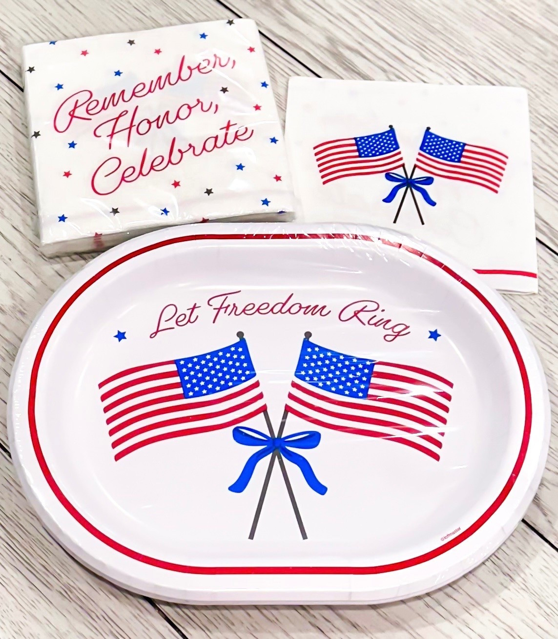 Anyone else lose track of time & realize July 4th is this week? 🙊 Grabbed these cute Patriotic Flag & Bow Plates. The flag is on the reverse of the Napkin as well as inside of the napkin. 

🤍Patriotic Flag Lunch Napkins, Red, White & Blue, 6.5" x 6.5", 16 Count
🤍Patriotic Oval Disposable Plates,  Red/White/Blue Flag, 9.25" x 12", 8 Count 

4th of July. America 250. Cookout.

#LTKHome #LTKfoodie #LTKdayinmylife