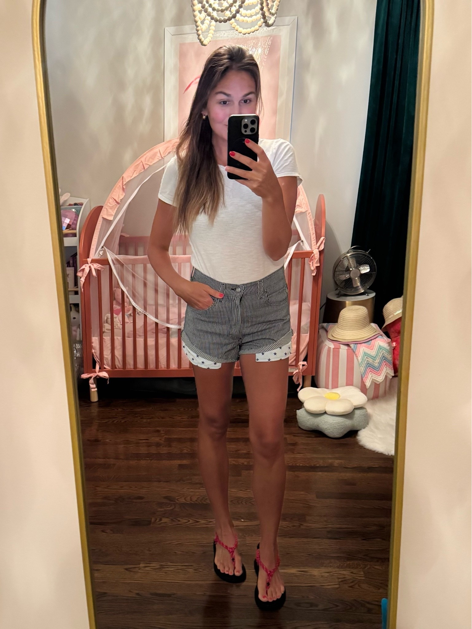 Cutest striped  denim shorts with star pocket details— there’s also a big red leather branding patch. So perfect for the 4th of July! Buy now, wear next year 💁‍♀️ runs short and small— I went up one size.

Red rope sandals on sale under $9! I did my regular size but probably could’ve gone up 1/2 a size. Also comes in brown!


USA, patriotic, forth of July

#LTKootd #LTKSaleAlert