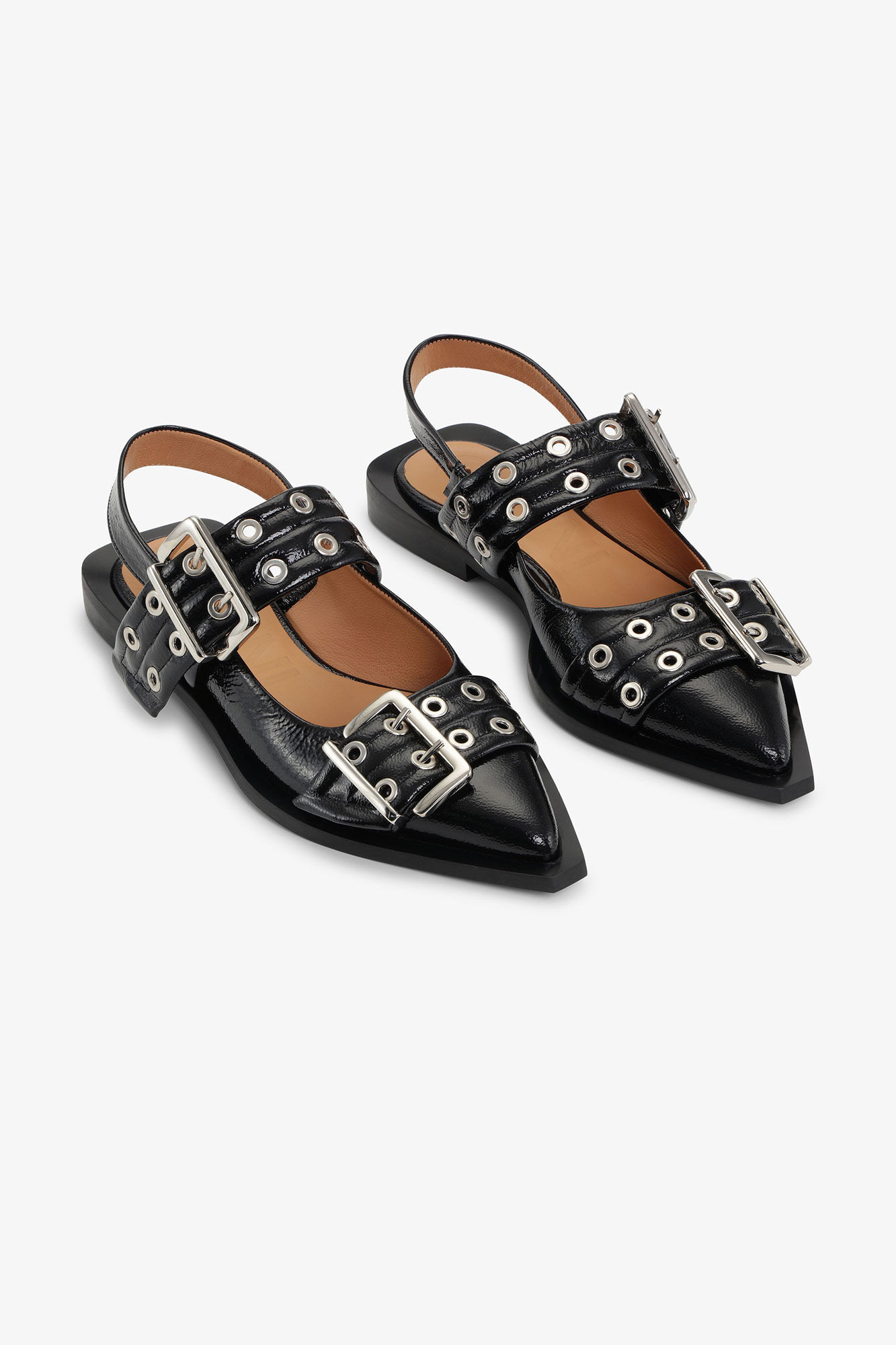Feminine Buckle Ballerinas in Black | Ganni