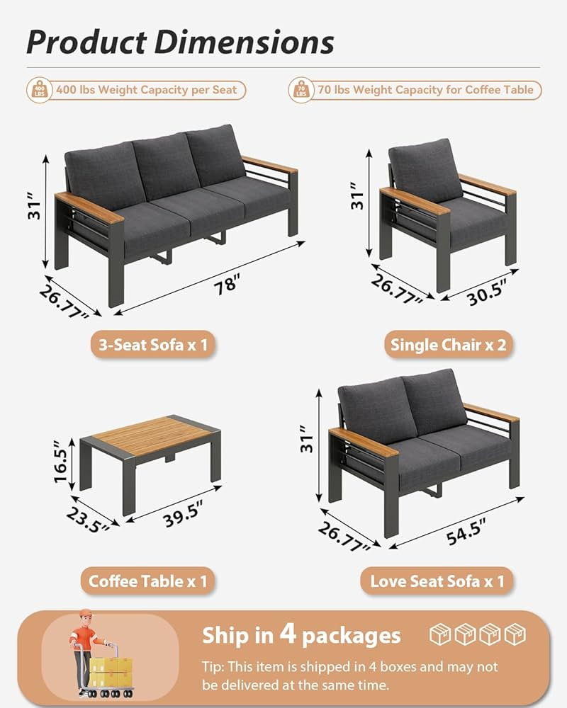 Aluminum Outdoor Patio Furniture Set, 7 Seats Outdoor Sectional with Coffee Table, Patio Conversa... | Amazon (US)