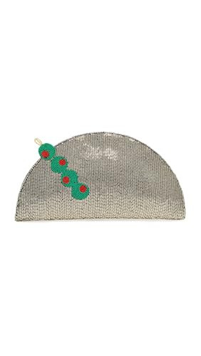 SIMONMILLER Women's Beaded Lune Clutch, Silver/Olive Motif, One Size | Amazon (US)