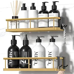 YASONIC Shower Caddy Adhesive, No Drill Bathroom Shower Organizers, with Removable Hooks, Rust Pr... | Amazon (US)