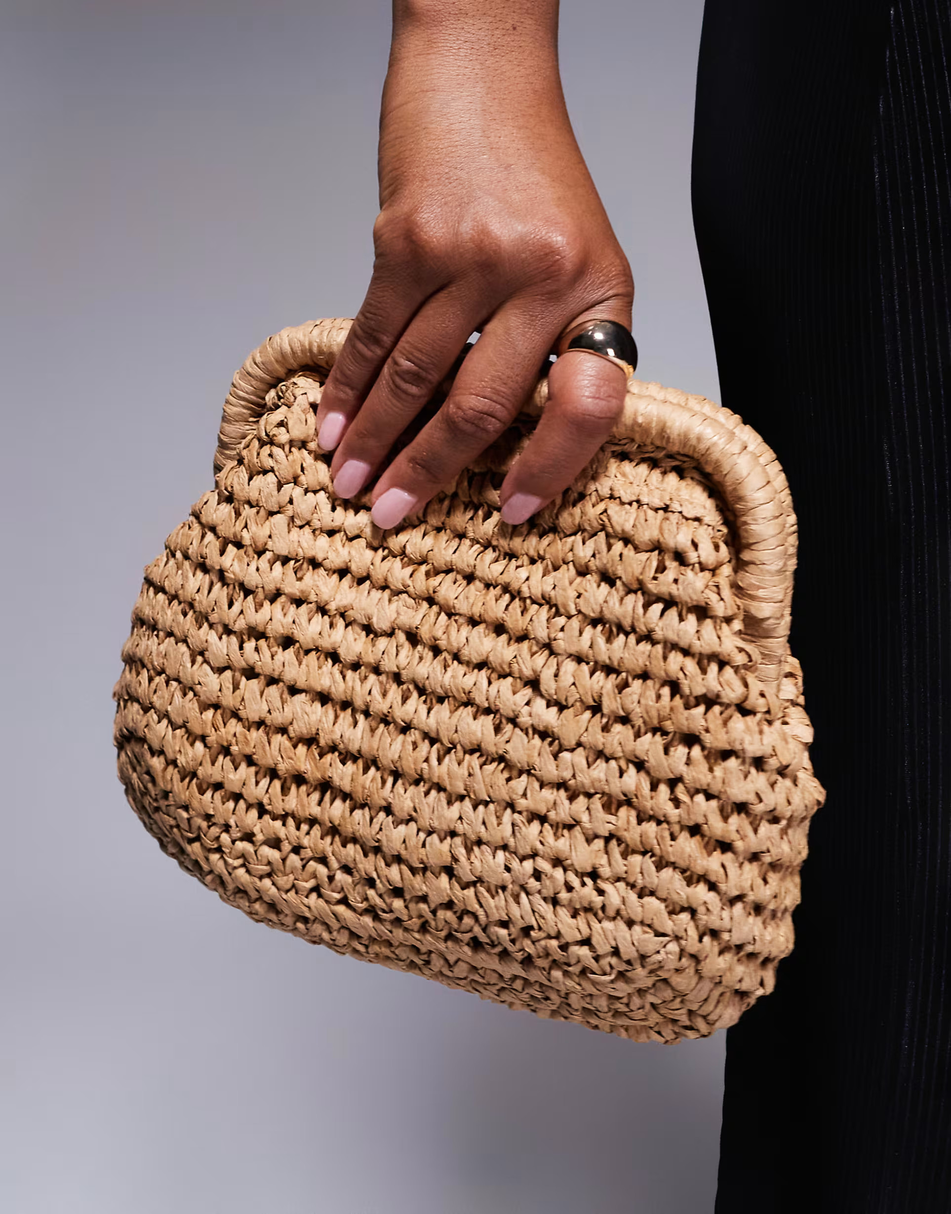 ASOS DESIGN hand crochet straw frame clutch bag with detachable crossbody strap | ASOS (Global)