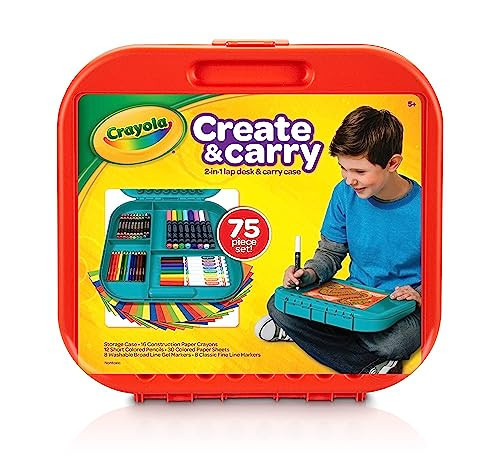 Crayola Create 'N Carry Art Set (75pcs), 2-in-1 Lap Desk & Carrying Case, Art Kit for Kids Crafts, Drawing & Coloring Supplies, Travel Gifts for Kids | Amazon (US)