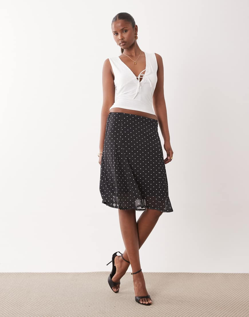 ASOS DESIGN low rise mesh midi pencil skirt with godets in mono polka dot print - part of a set-Multi | ASOS (Global)