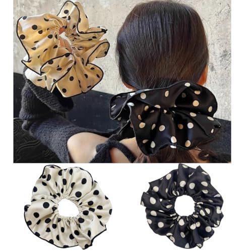 Lemeilleur 2 PCS Vintage Polka Dots Silklike Hair Scrunchies Long Hair Eleastic Bands Scrunchy Hair Ties Ropes Ponytail Holders Cloth Bands for Girls and Women | Amazon (US)