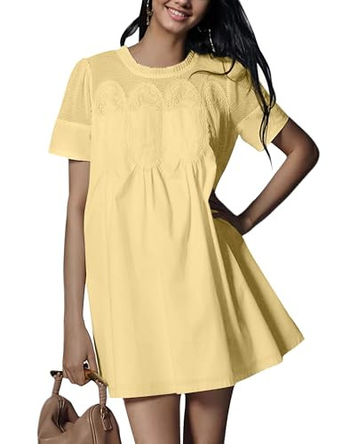 Womens Summer Lace Mini Babydoll Dress Ruffled Collar Short Sleeve Loose Mesh Swing Elegant Flare... | Amazon (US)