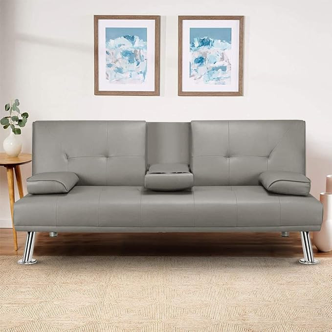 MOOSENG Home Convertible Futon Sofa Bed Modern Faux Leather Fold Up and Down Recliner Couch, 2 Cu... | Amazon (US)