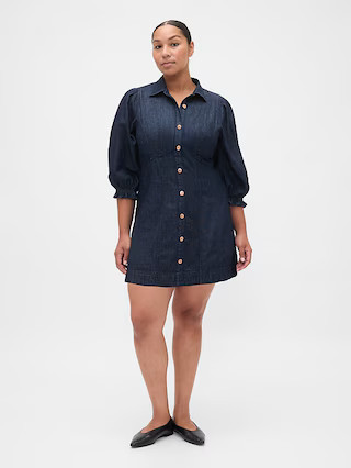 Denim Puff-Sleeve Seamed Mini Dress | Gap (US)