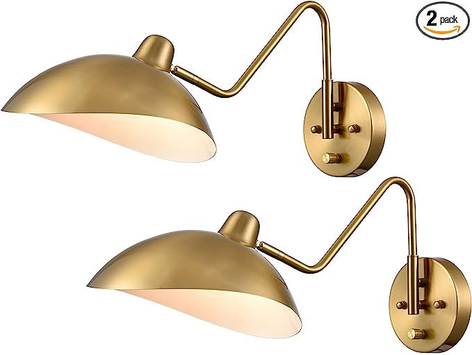 SHAWNKEY Plug-in Wall Sconce Gold Swing Arm Wall Lamp with on/Off Switch for Bedroom Set of 2 | Amazon (US)