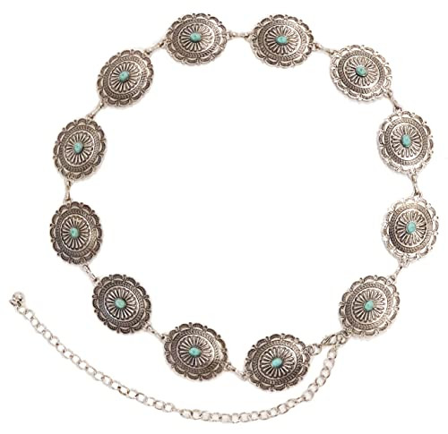 Wmannas Concho Belt for Women Turquoise Belt Western Chain Belt Turquoise Concho Silver Belt Western Cowgirl Chain Belts | Amazon (US)