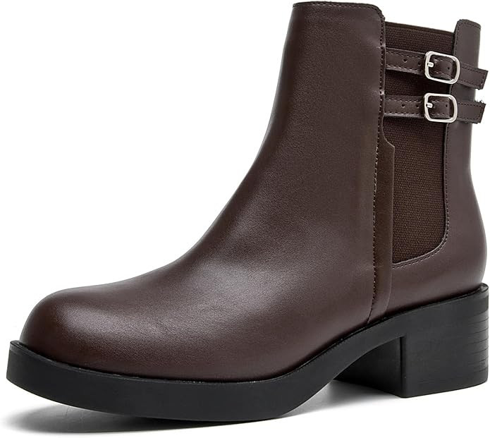 DADAWEN Women's Chelsea Ankle Boots Side Zipper Chunky Block Low Heel Booties Platform Lug Sole S... | Amazon (US)
