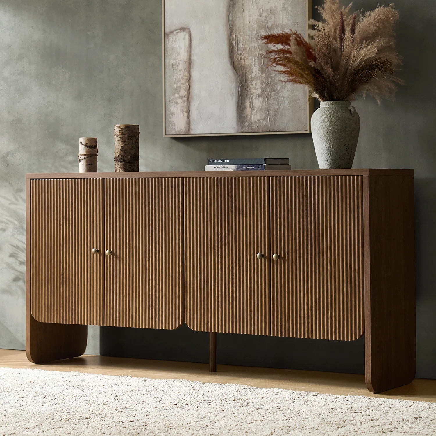 Martha 63"Wide Modern 4 Door Fluted Sideboard with Cable Management | Wayfair North America