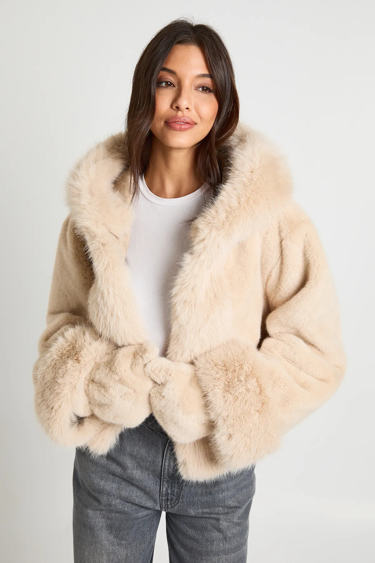 Hooded Fur Coat With Mittens | Boohoo.com (UK & IE)