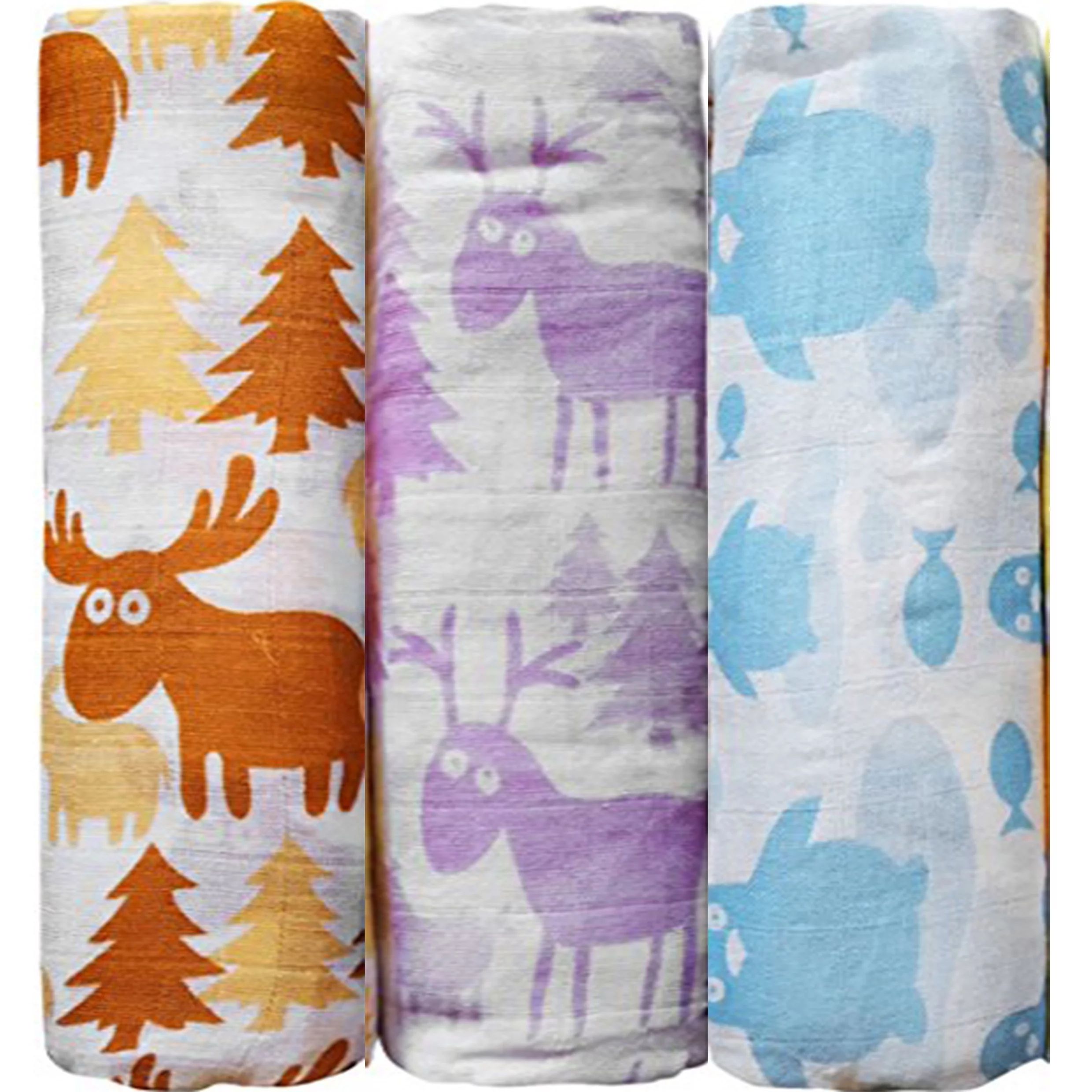 Muslin Swaddle Blanket 3 Pack - 47"x47" - Cute Animals - Unisex for Boys and Girls | Walmart (US)