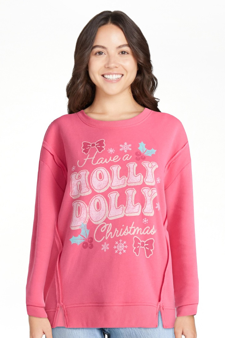 Time and Tru Women's Graphic Long Sleeve Sweatshirt, Holly Dolly Christmas, Sizes XS-XXXL - Walma... | Walmart (US)