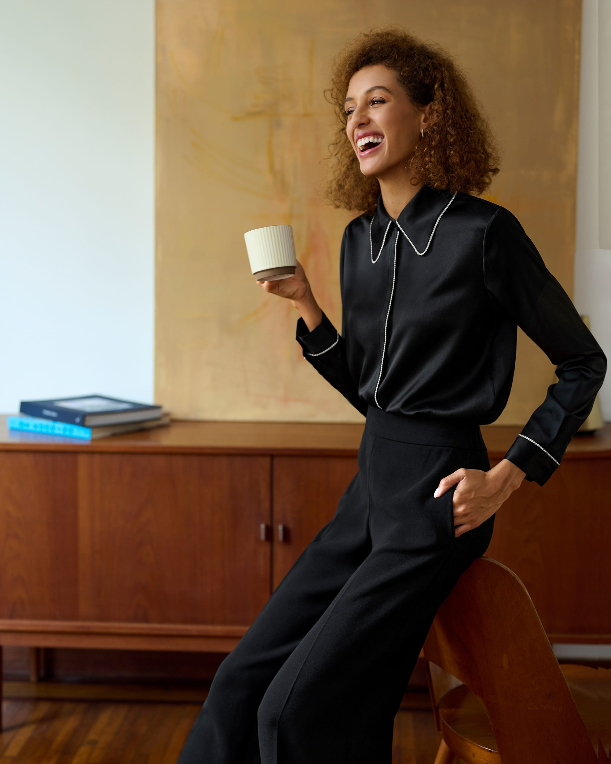 Rhinestone Trimmed Silk Blouse | LilySilk